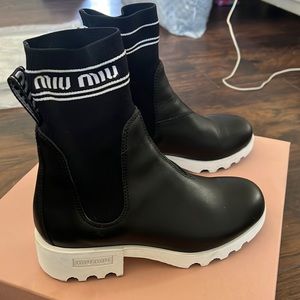 miu miu leather/sock ankle boots